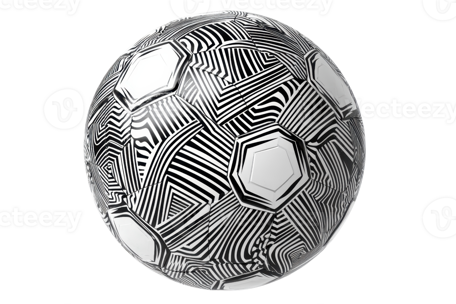 Abstract patterned soccer ball with geometric black and white design, isolated on a transparent background for sports or design themes. png