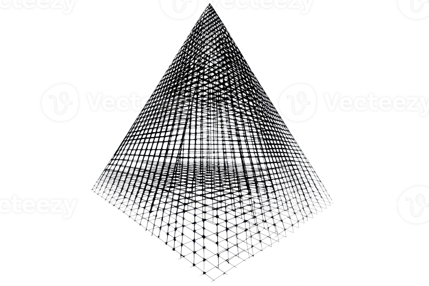 Abstract metal pyramid structure with intricate design, showcasing geometric patterns and symmetry, isolated on a transparent background. png