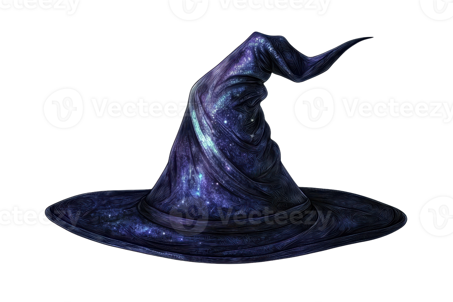 A mysterious purple wizard hat with starry patterns on a transparent background. capturing the essence of magic and enchantment. png