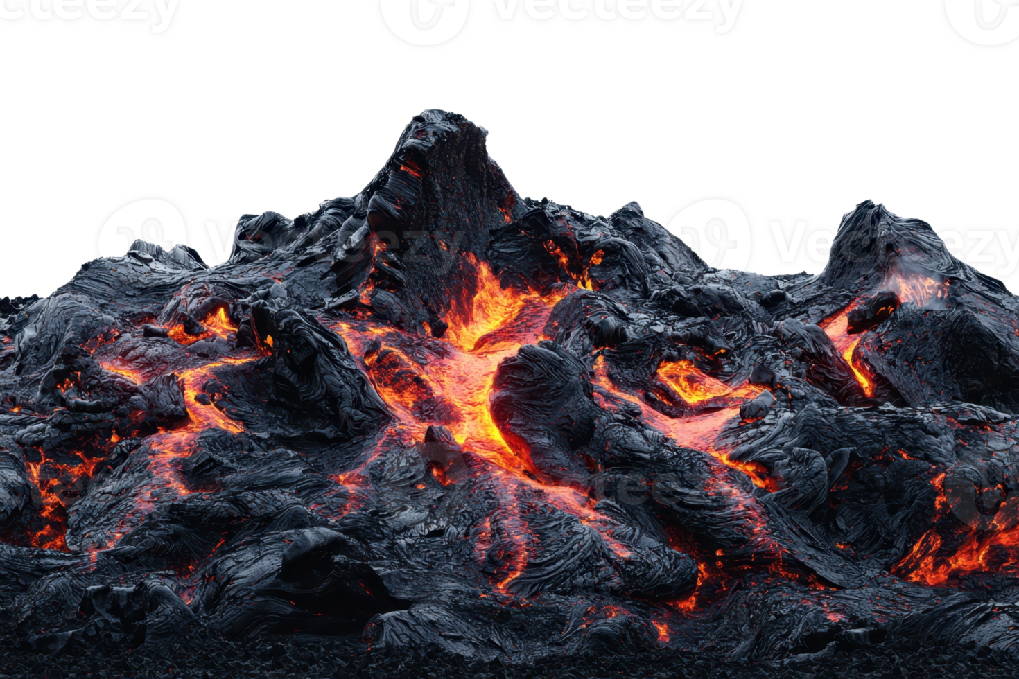 A vivid close-up of glowing lava flowing over dark volcanic rock, showcasing nature's intense heat and vibrant colors. png
