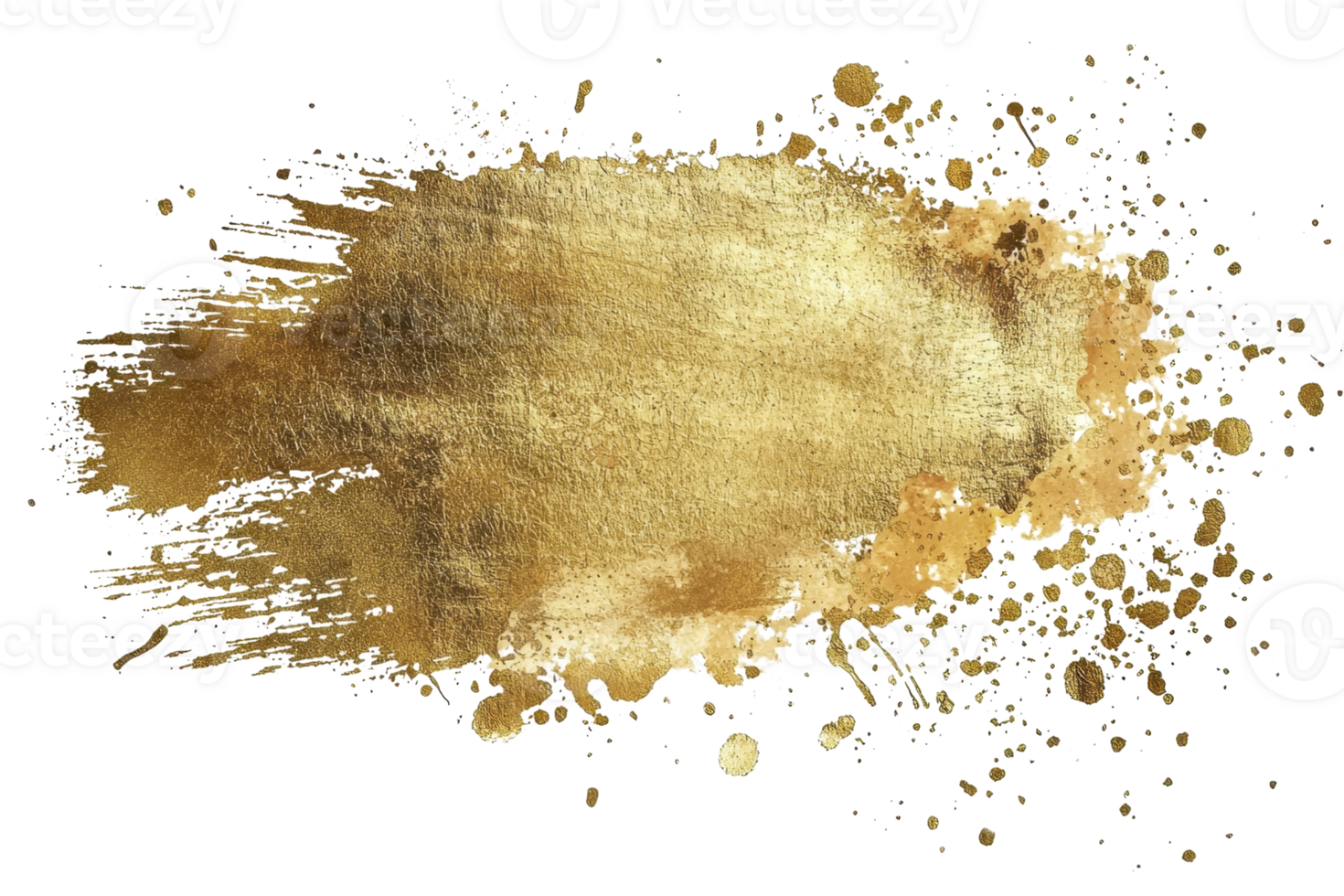 Abstract gold paint splatter with shimmering effect on transparent background, perfect for luxury design and creative projects. png
