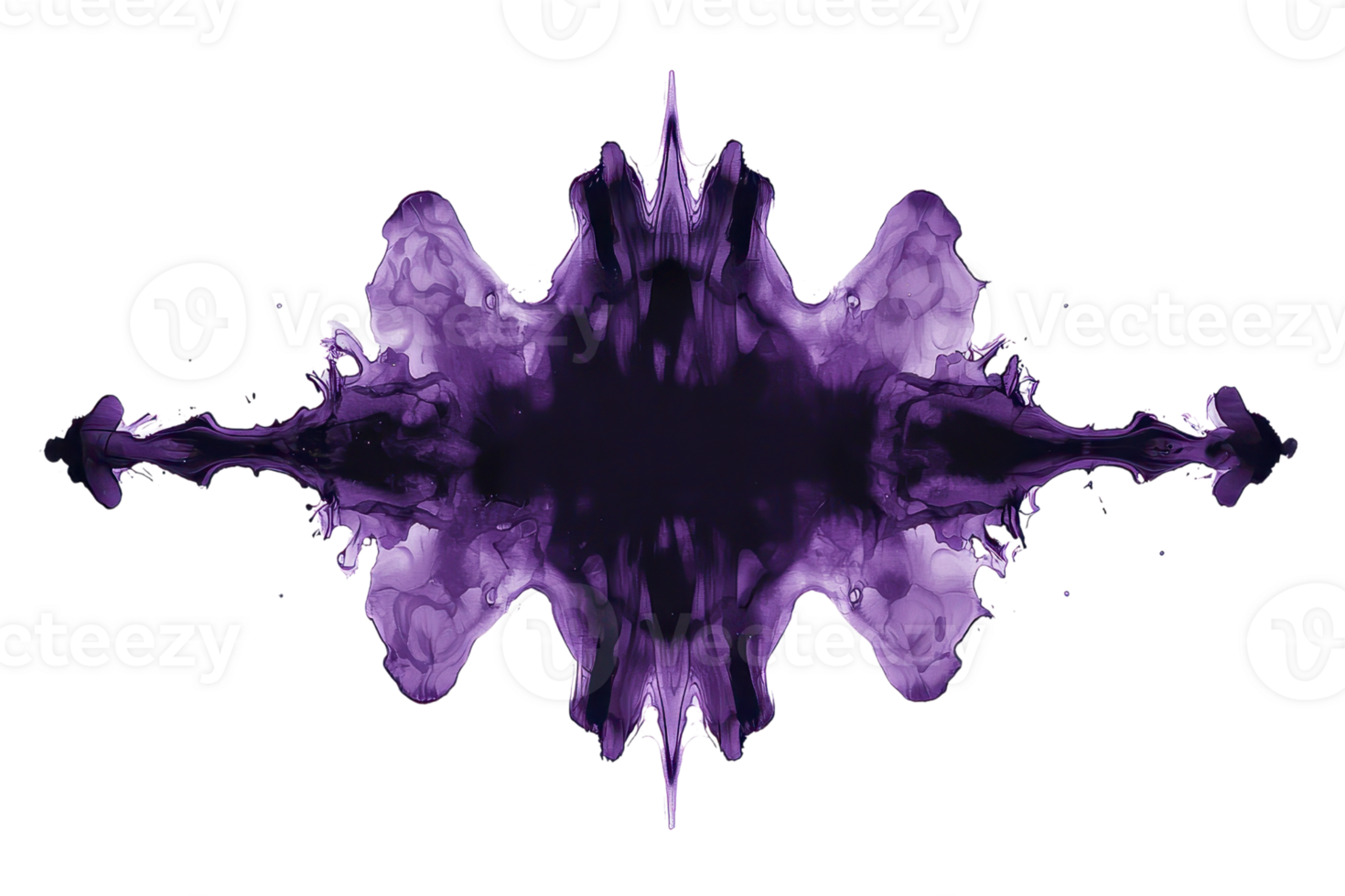 Abstract symmetrical purple inkblot resembling a Rorschach test. Perfect for psychology, creativity, and art-themed concepts. png