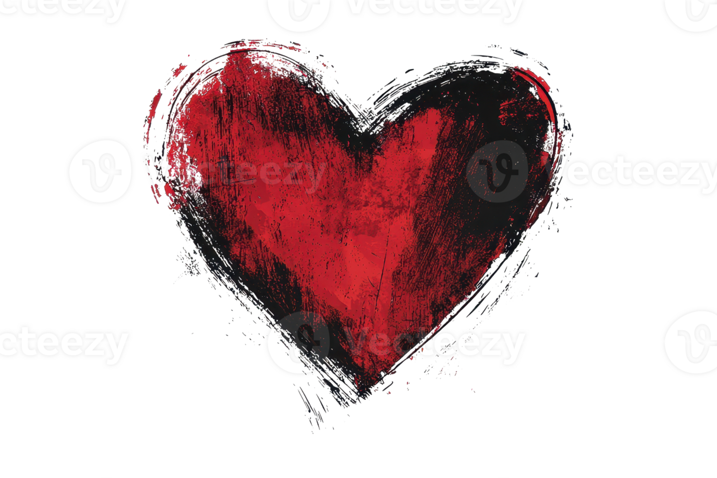 Artistic black and red heart illustration with a grunge texture, symbolizing passion and emotion, perfect for love-themed projects. png