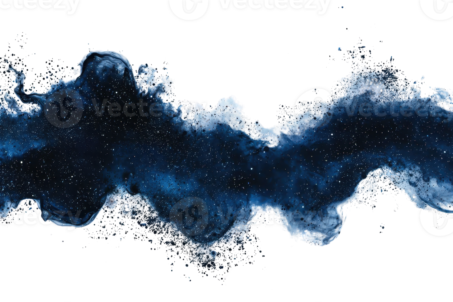 Abstract cosmic design with swirling blue and black waves, resembling a galaxy or nebula, conveying mystery and depth. png