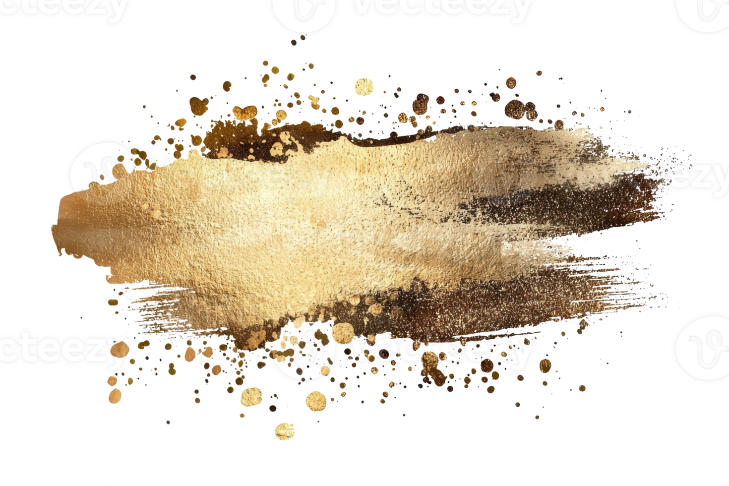Artistic gold paint stroke with splattered edges on a transparent background, ideal for creative designs and stylish digital projects. png