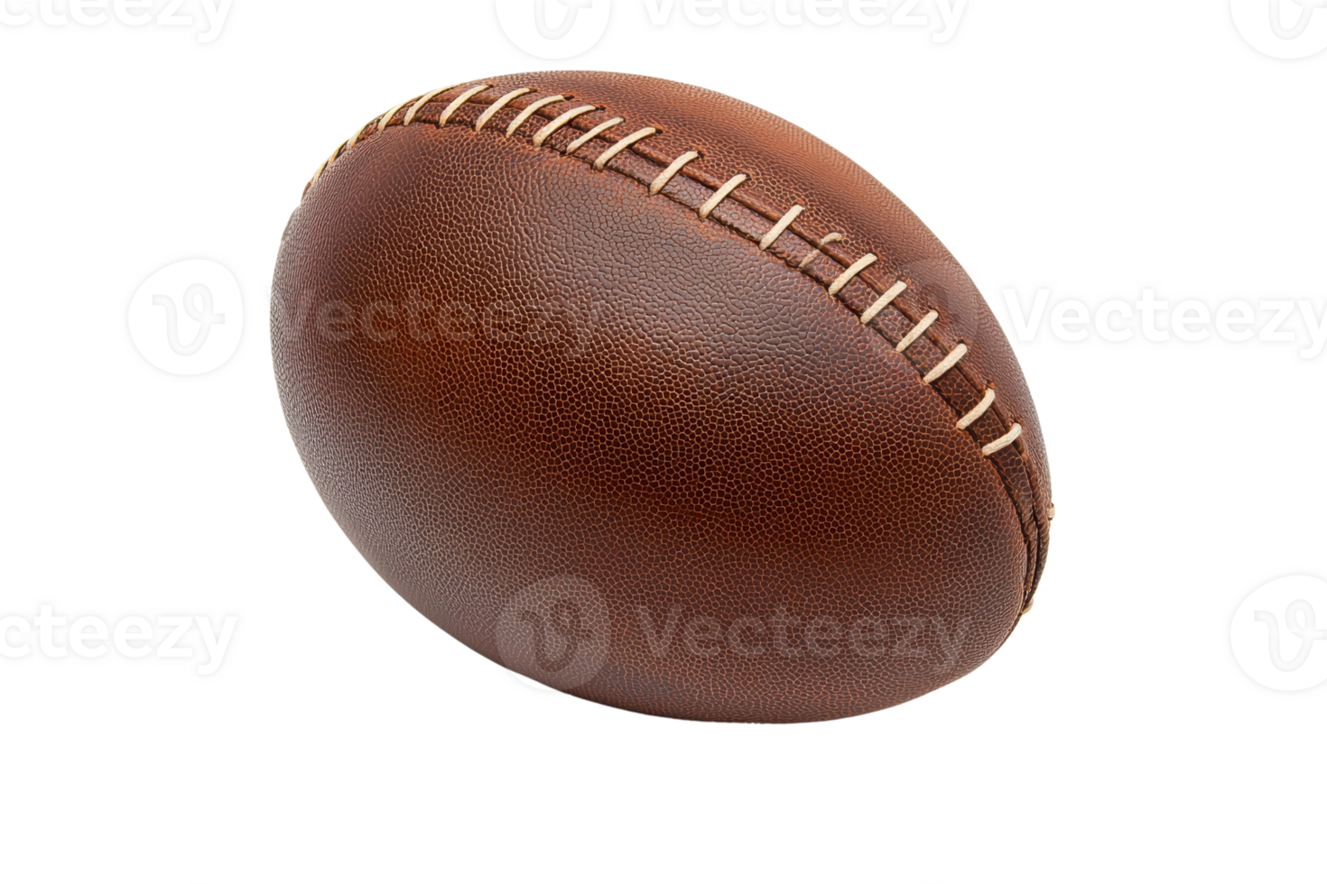 Close-up of a leather football isolated on a transparent background, showcasing the textures and stitches. Perfect for sports and athletic themes. png