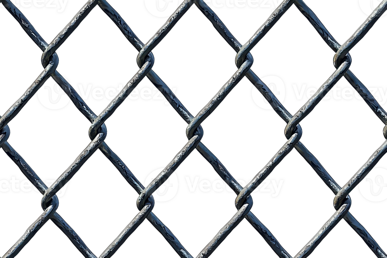 Close-up of a metal chain-link fence against a clear sky, showcasing industrial design and outdoor security concepts. png