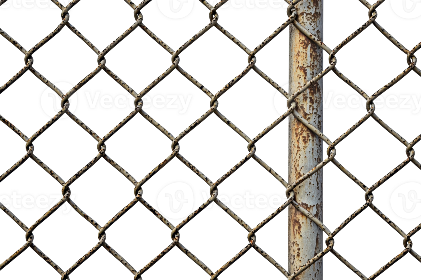 Close-up of a rusty chain-link fence showcasing its weathered texture and detail, symbolizing protection and boundary in an urban environment. png