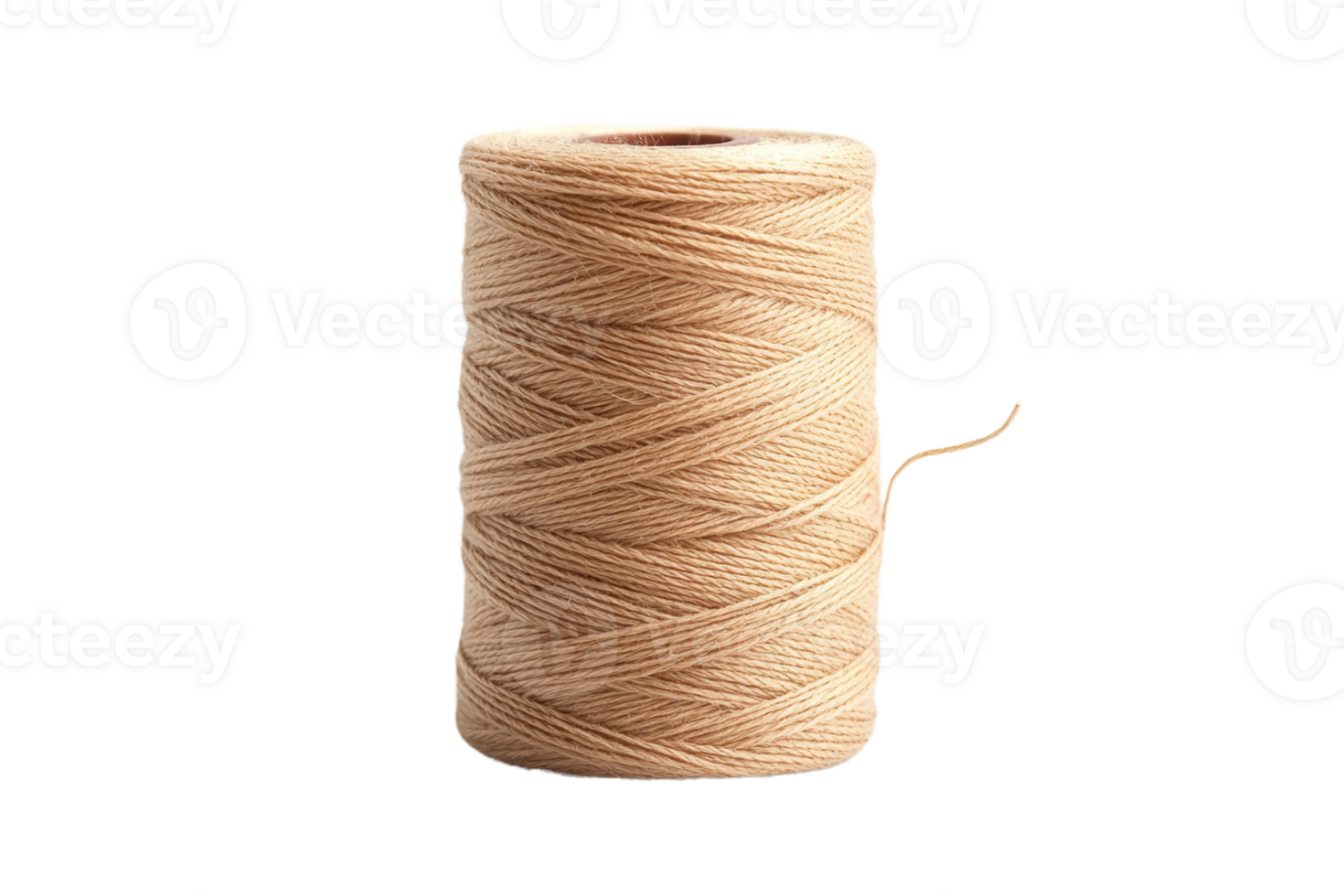 Close-up of a spool of beige thread on transparent background. ideal for sewing, crafting, and textile projects. Isolated, studio shot. png