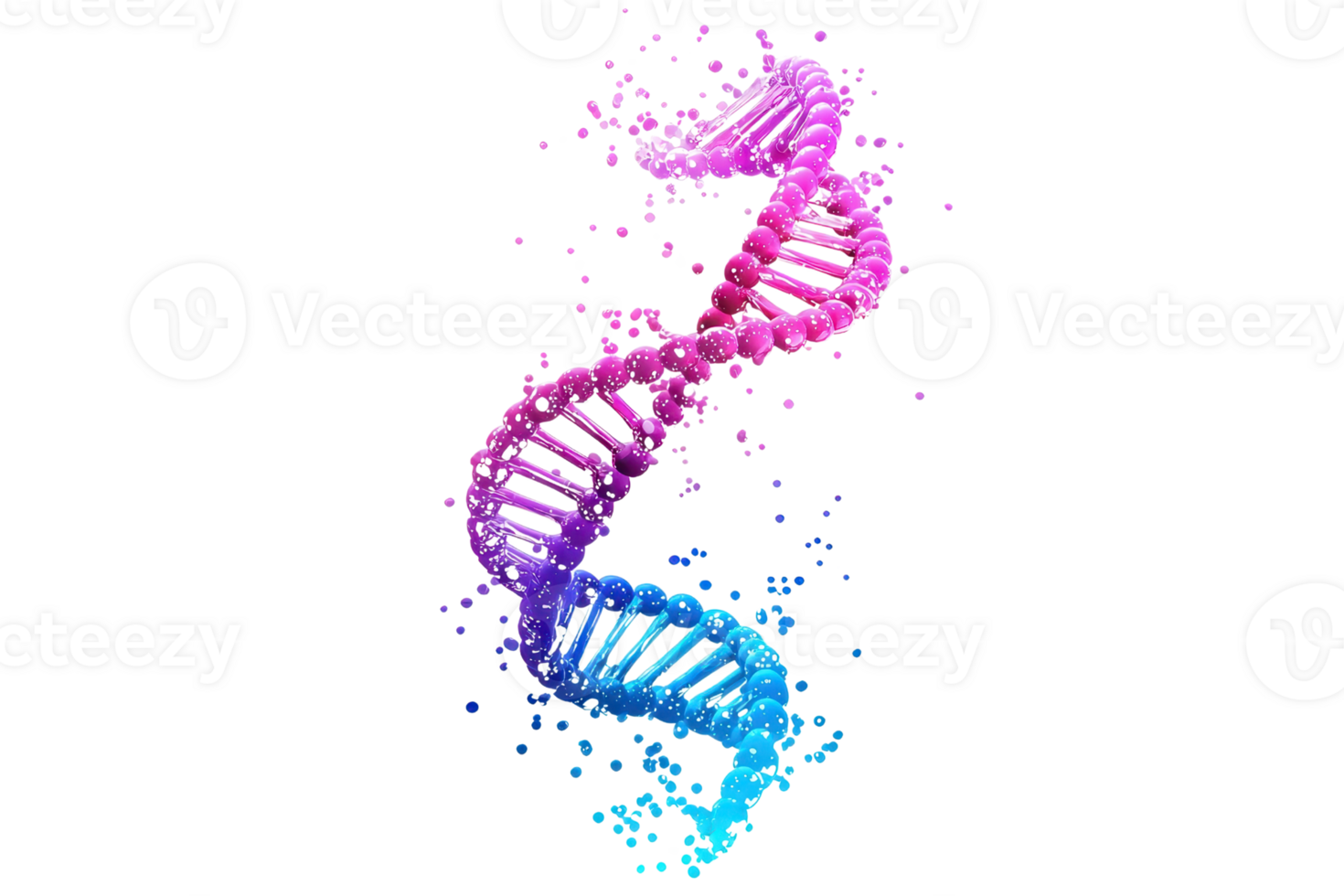 Colorful 3D digital rendering of DNA helix, symbolizing genetics and biotechnology innovation, with vibrant gradients and artistic flair. png