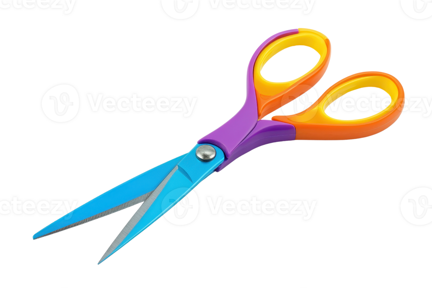 Colorful scissors with ergonomic handles and sharp blades, perfect for crafting, office use, or school projects, isolated on a transparent background. png