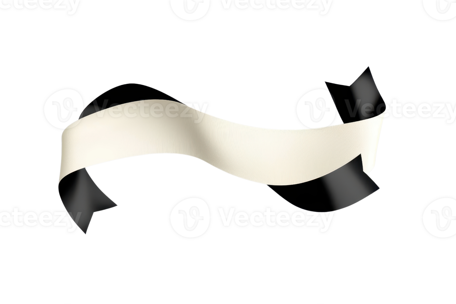 Elegant black and white ribbon curving gracefully, perfect for decoration or graphic design projects, adding a touch of sophistication. png