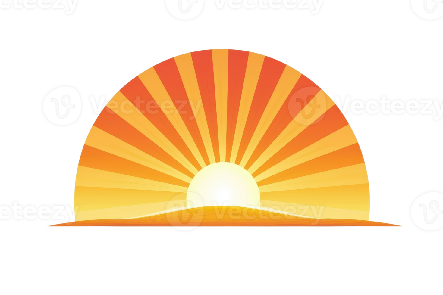 Colorful sunset symbol with vibrant rays spreading from horizon. Icon representing warmth, dawn and hope. png