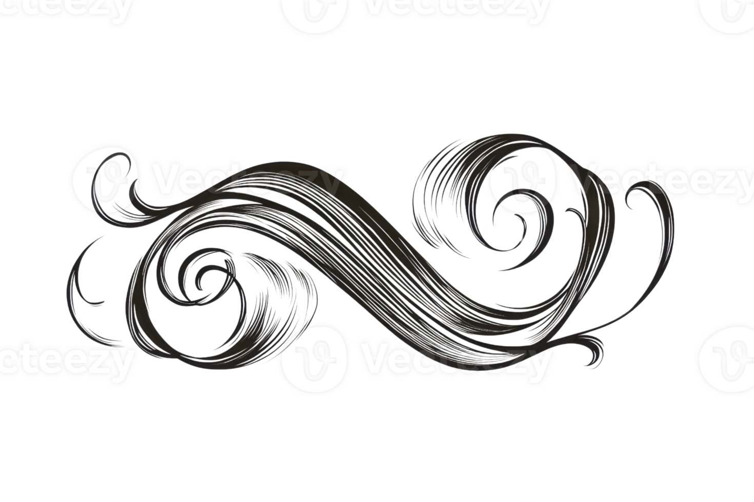 Elegant decorative swirl design element in dark tone, perfect for invitations, greeting cards, and creative projects. png