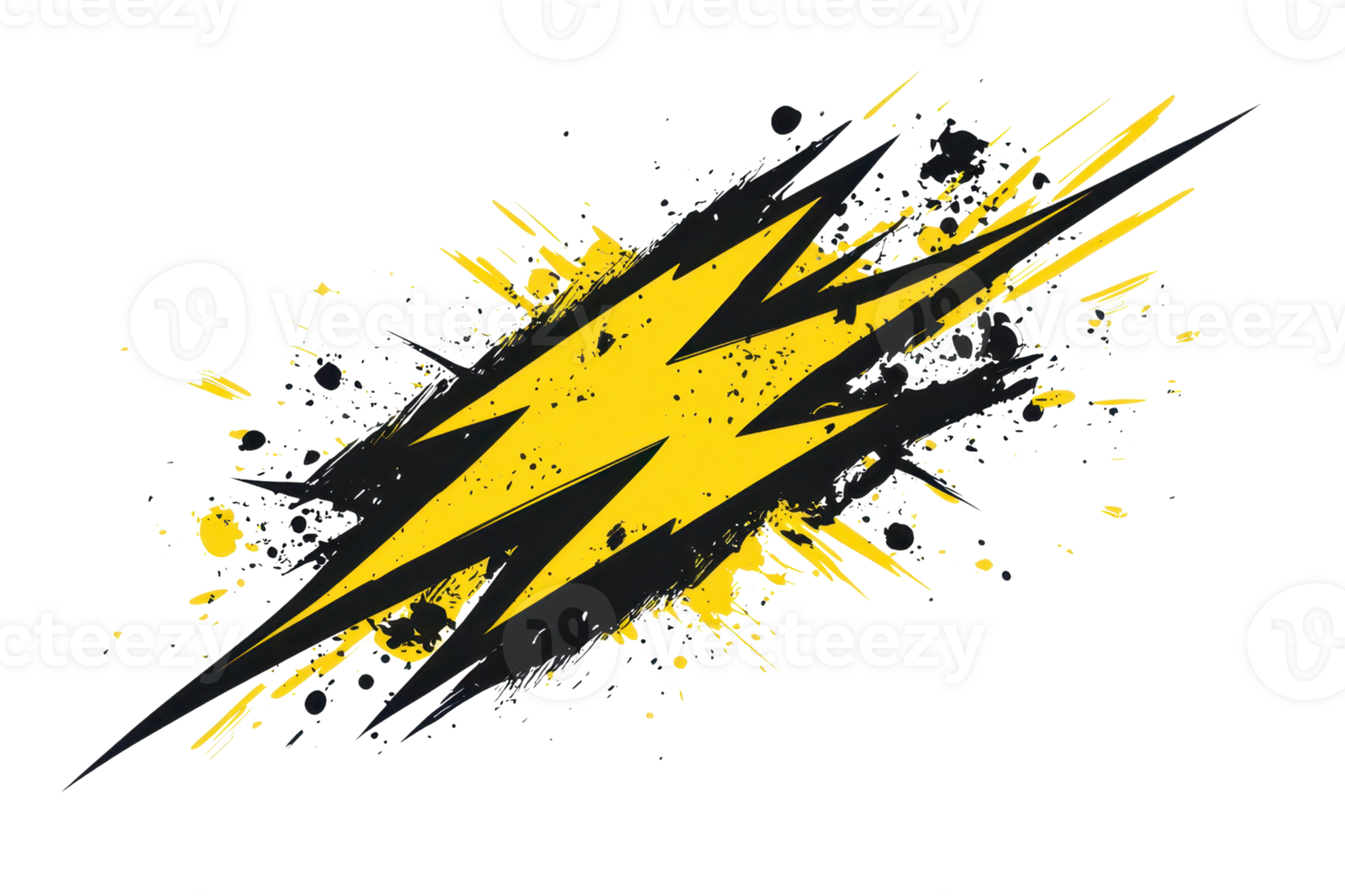 Dynamic splash of energy with a bold yellow lightning bolt on a textured transparent background, symbolizing power and creativity. png