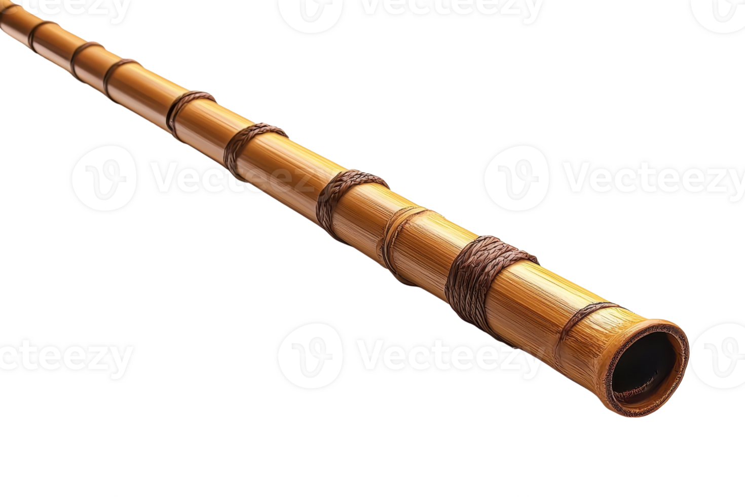 Close-up of a traditional bamboo flute with intricate details, showcasing the craftsmanship and natural texture of the wood. png