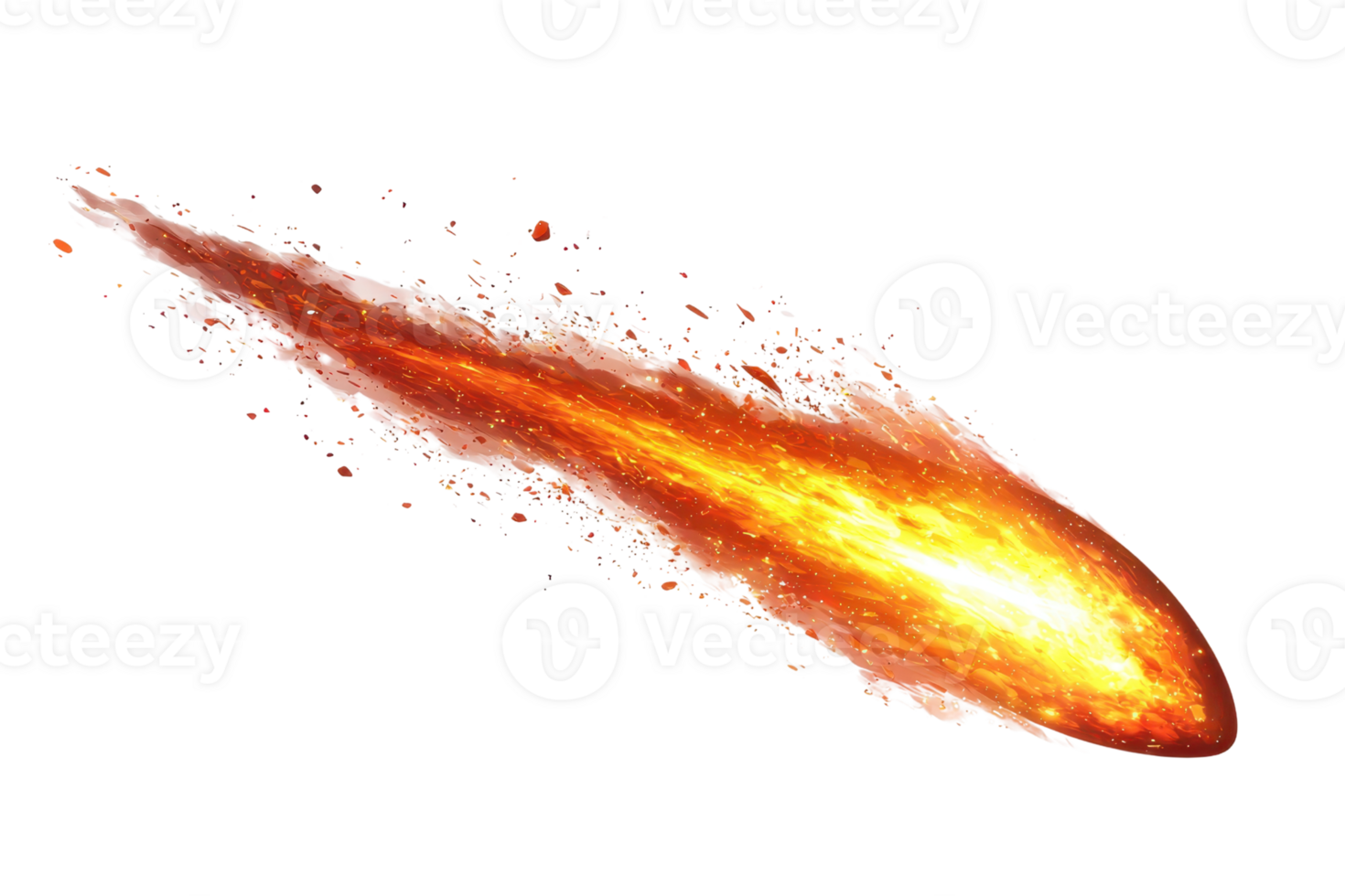Dynamic illustration of a blazing meteor streaking through space with vivid flames and a glowing trail, capturing cosmic energy and speed. png