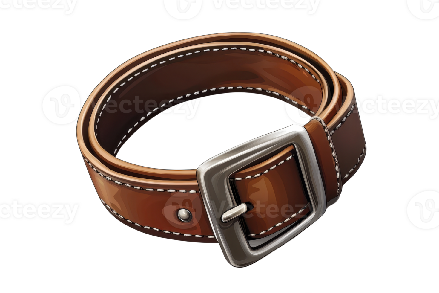 Close-up of a stylish brown leather belt with silver buckle. Ideal as a fashion accessory or for adding a classic touch to any outfit. png