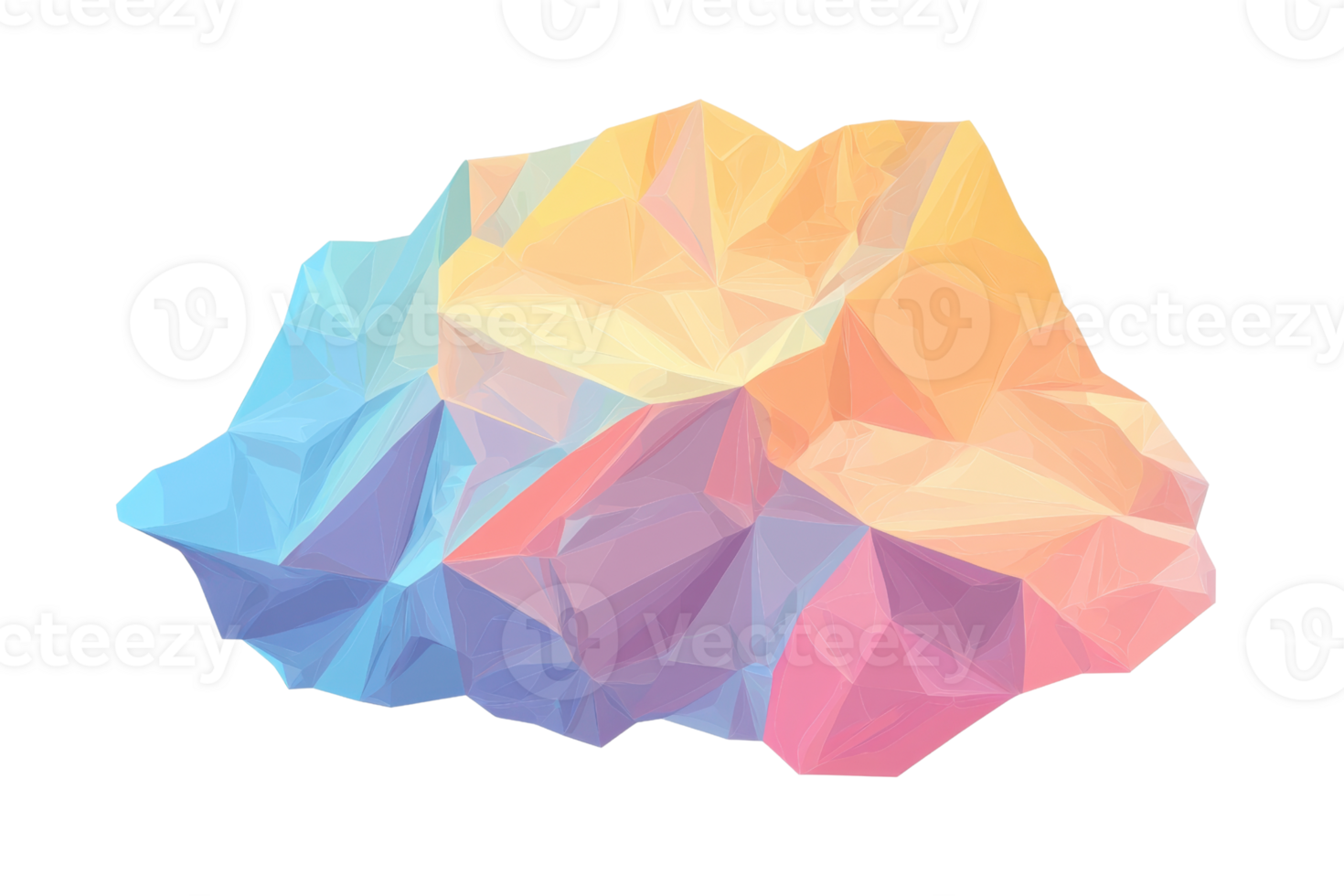 Colorful abstract low poly shape with a gradient of blues, yellows, and oranges, creating a dynamic and modern geometric design. png