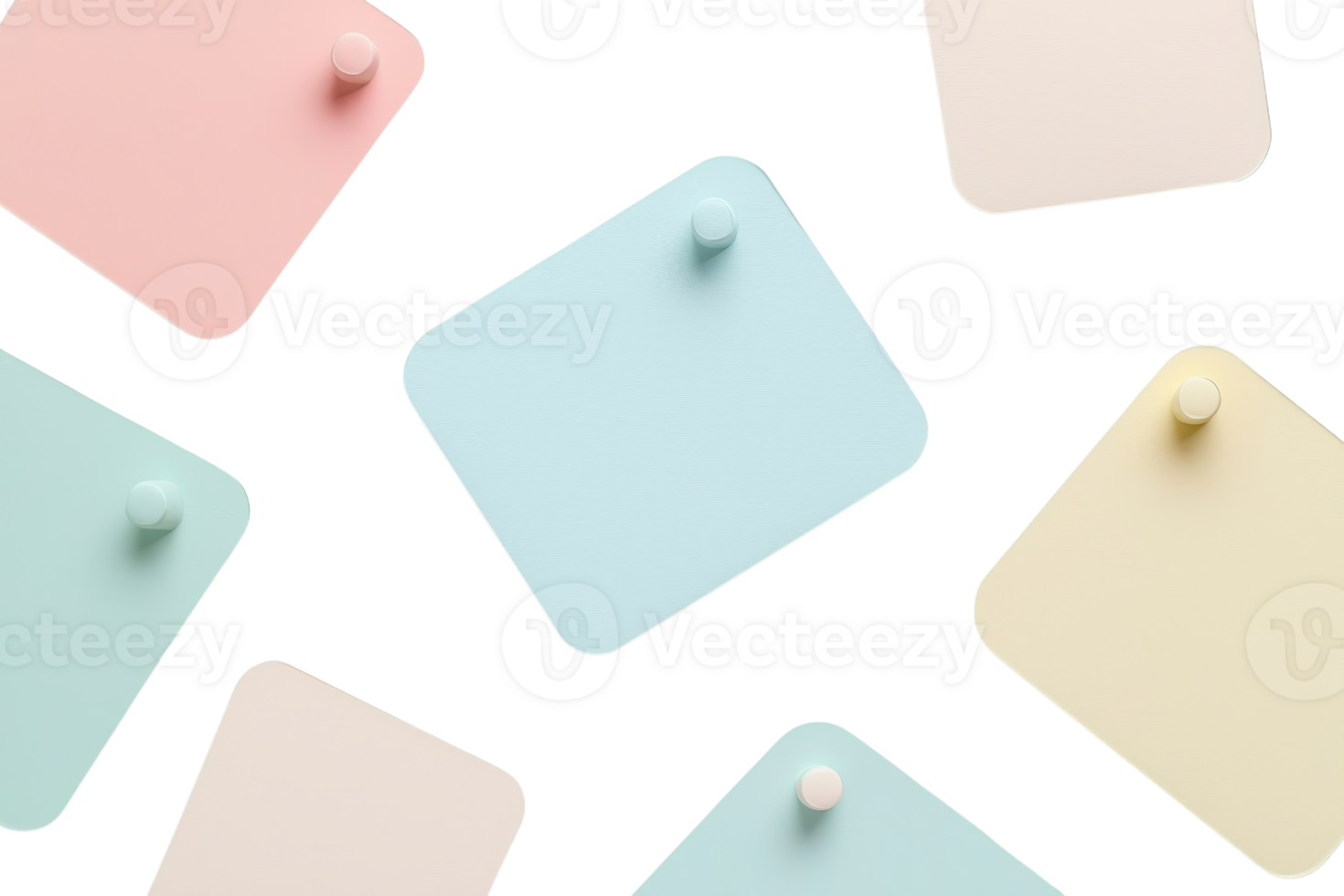 Colorful pastel sticky notes arranged randomly on a transparent background. creating a minimalistic and creative workspace aesthetic. png