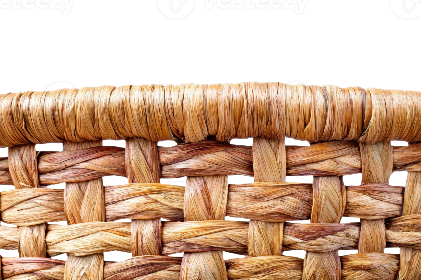 Close-up of a woven wicker basket showcasing intricate weaving patterns and natural texture in a detailed and artistic composition. png