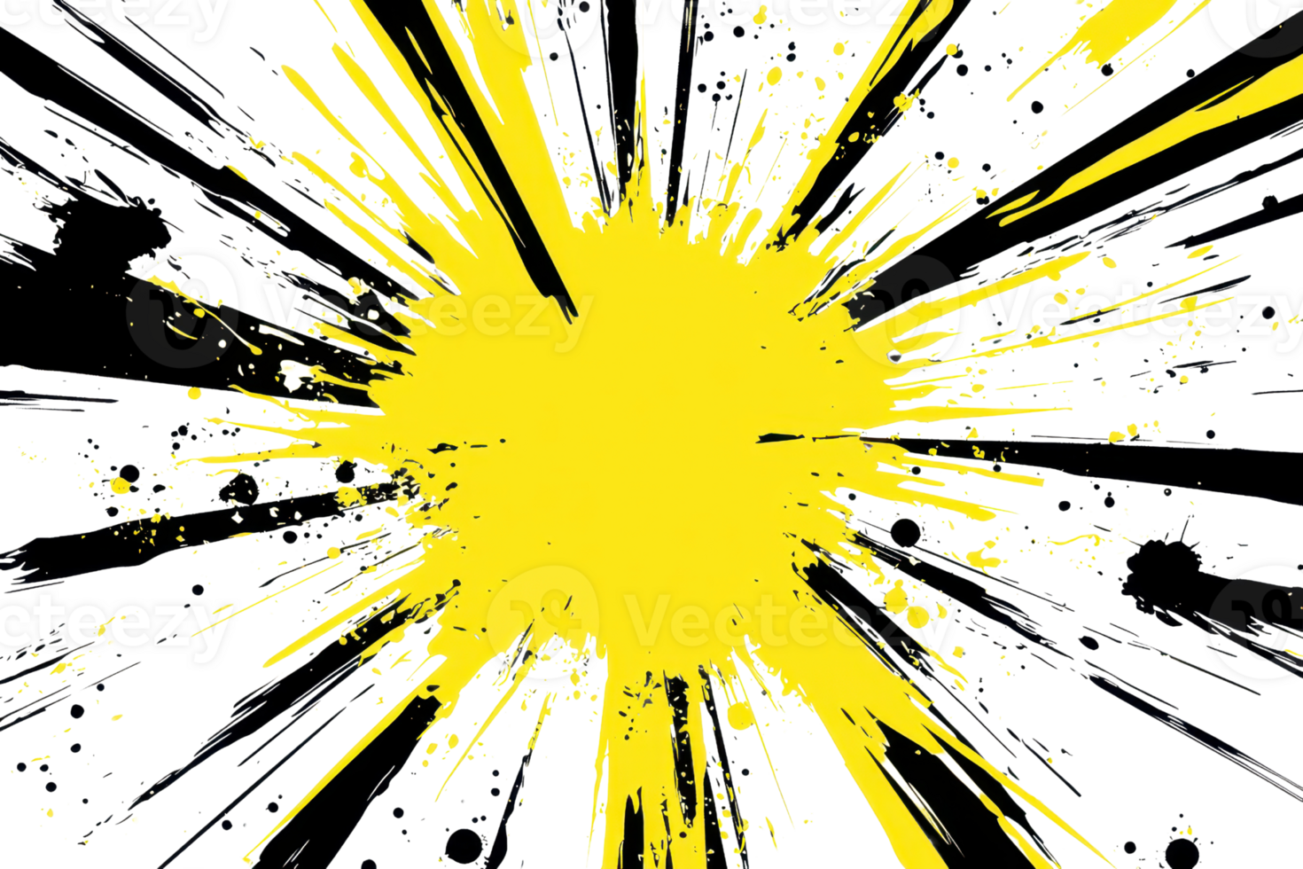Dynamic abstract yellow paint splash on a transparent background, radiating energy and creativity in a vibrant explosion of color. png