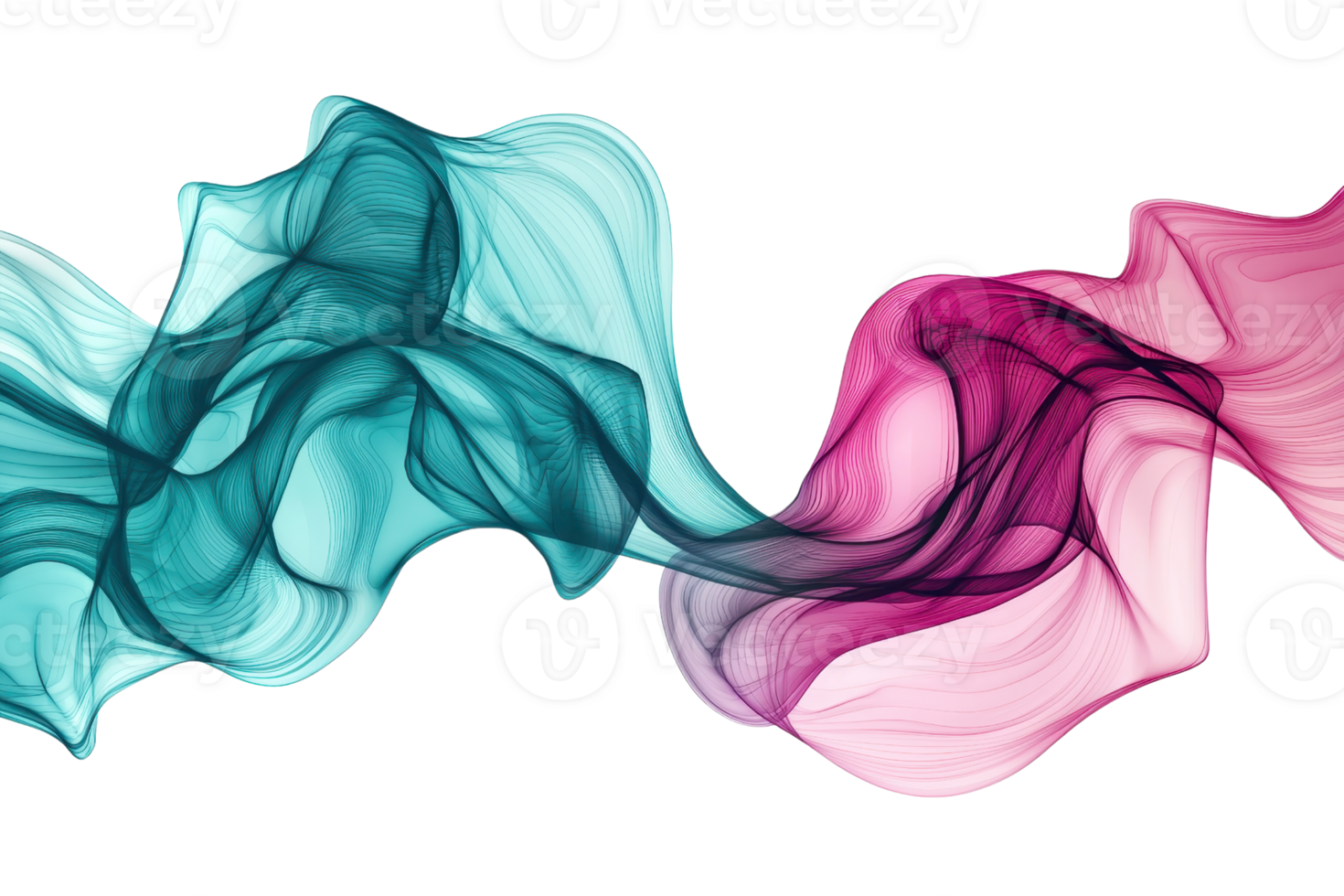 Dynamic and colorful abstract waves of blue and pink intertwine gracefully against a transparent background. creating a sense of flow and creativity. png