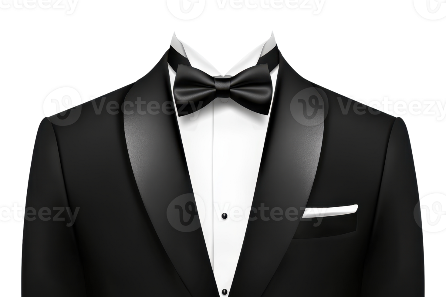 Elegant black tuxedo with a bow tie, perfect for formal occasions, weddings, and classy events. Classic style for sophisticated gentlemen. png