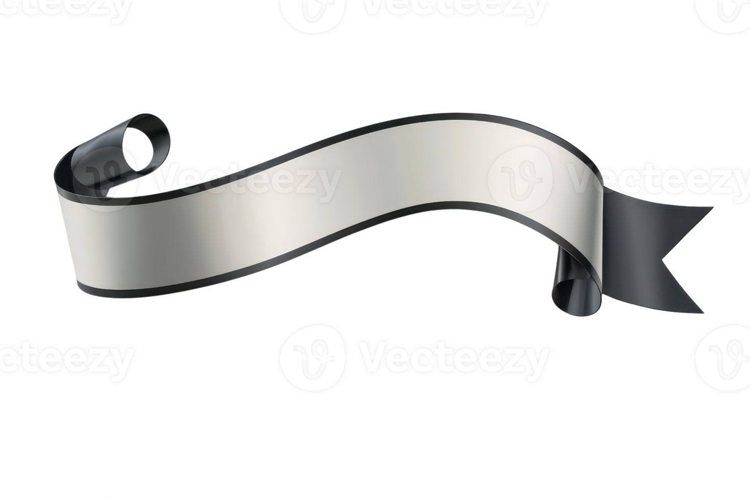 Elegant silver ribbon banner with a metallic sheen, isolated on a transparent background. Perfect for design projects, invitations, and promotions. png