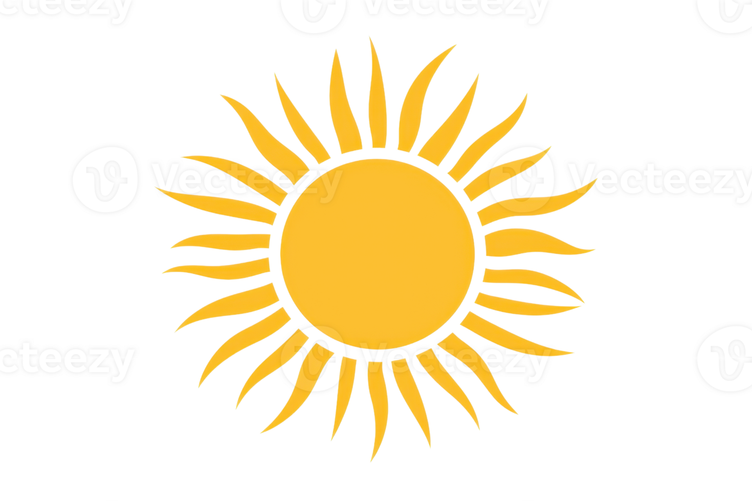 Illustration of a bright yellow sun with artistic rays, symbolizing warmth and energy, perfect for designs and seasonal projects. png