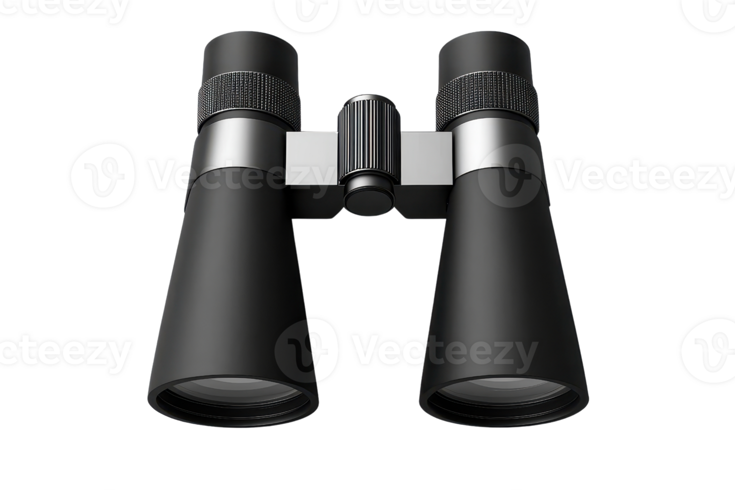 High-quality black binoculars isolated on a transparent background, perfect for birdwatching, hiking, or sporting events. png