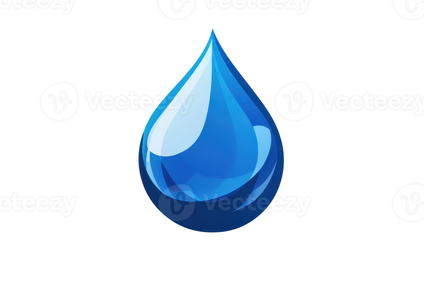 Illustration of a vibrant blue water droplet with reflections on a transparent background. Perfect for environmental or hydration themes. png