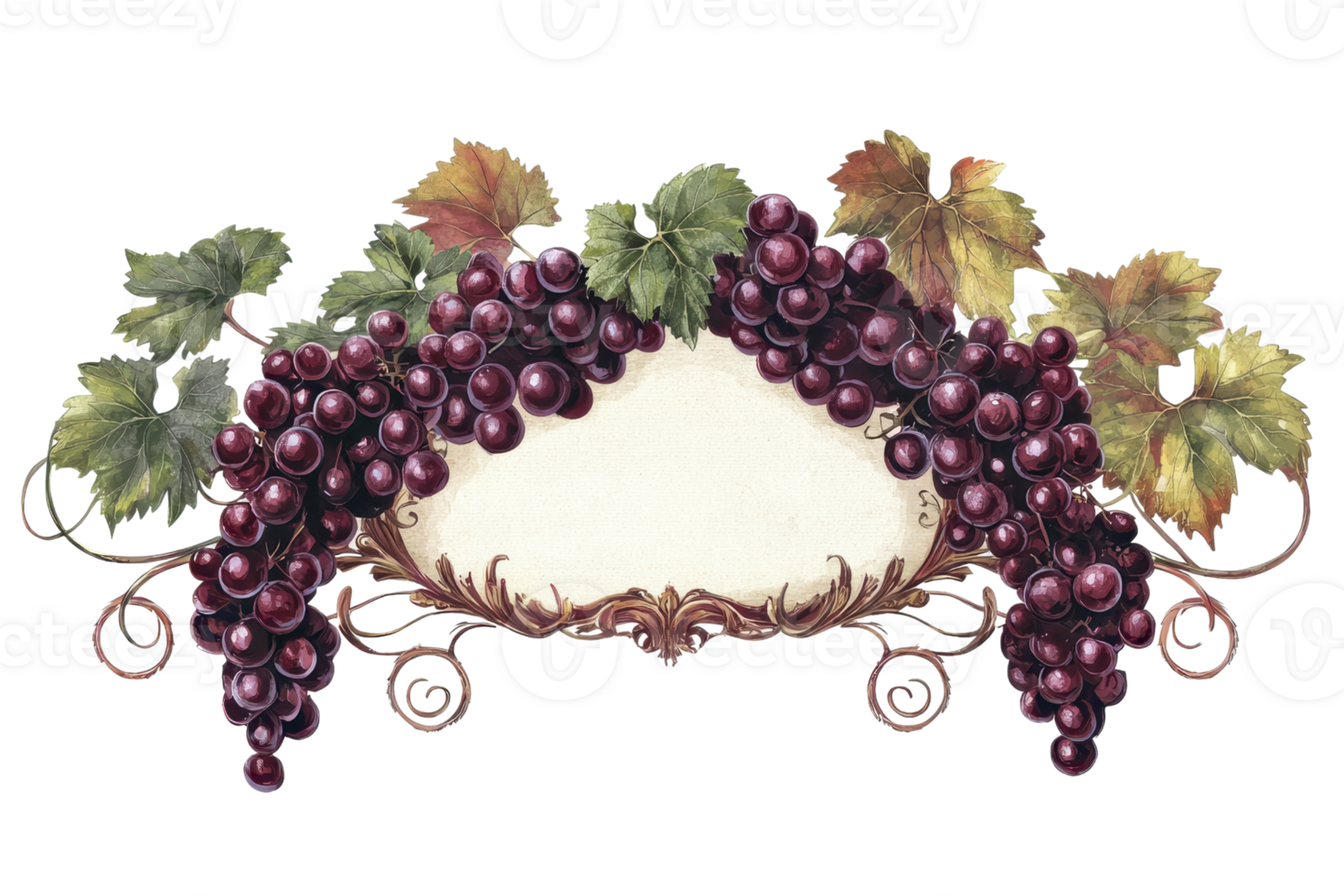 Elegant vintage frame with grape clusters and leaves, perfect for invitations, wine labels, or decorative projects. png