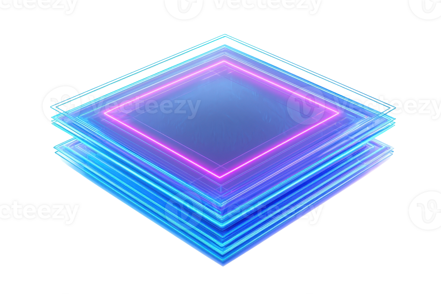 Futuristic layered neon holographic interface with vibrant blue and pink lights. Perfect for tech themes and digital art concepts. png