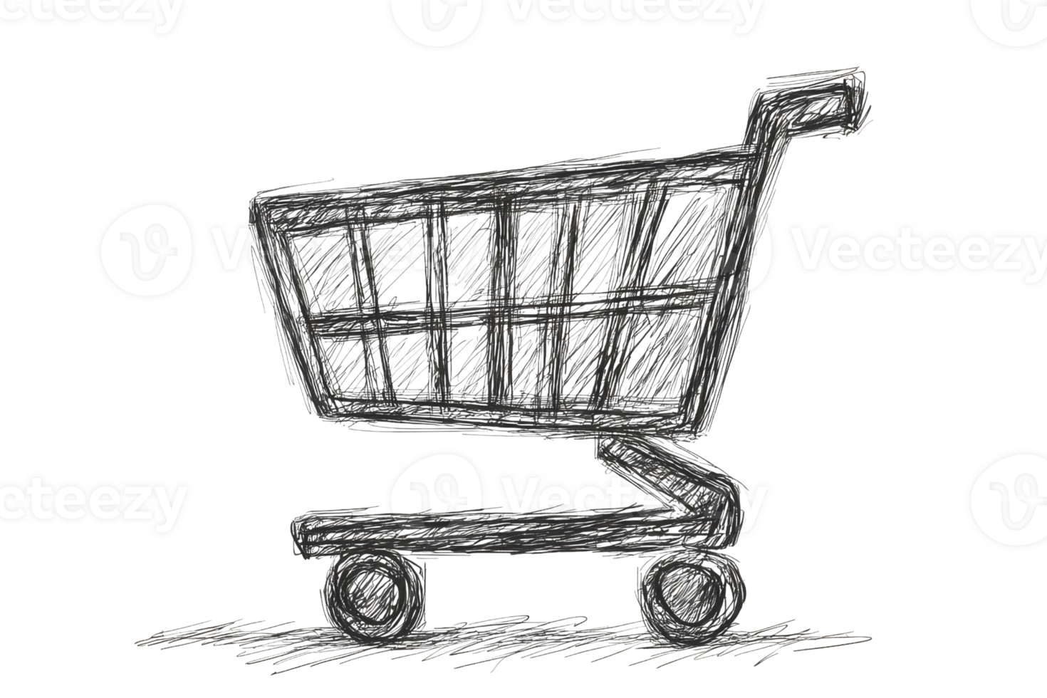 Illustrated black shopping cart on a transparent background, symbolizing retail, commerce, and online shopping. png