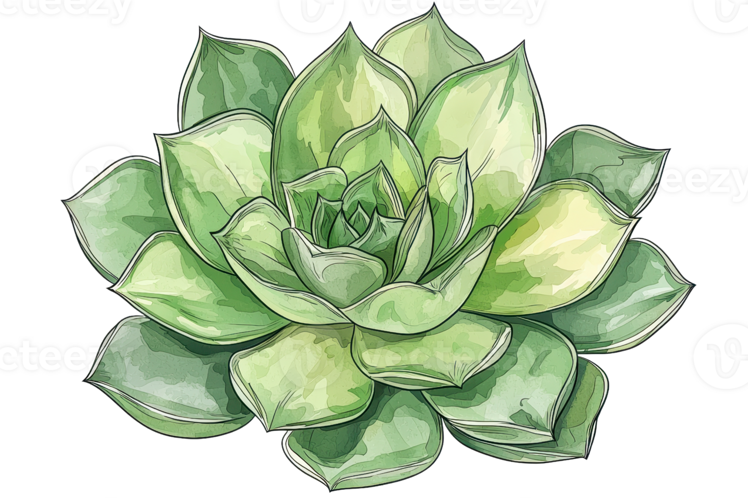 Illustration of a green succulent plant with layered leaves. Perfect for nature-themed designs and botanical projects. png