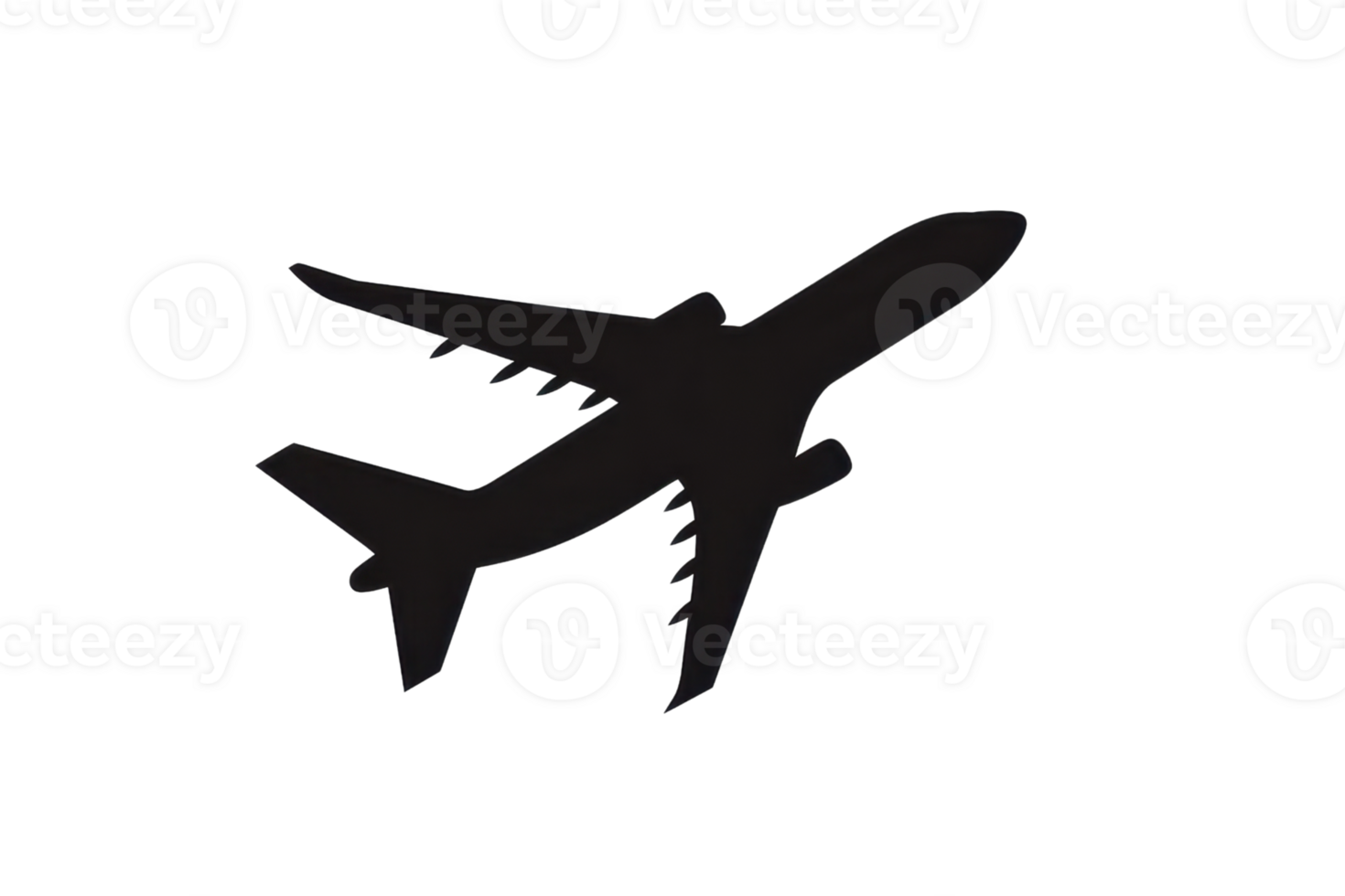 Silhouette of a large airplane flying above the clear sky, symbolizing travel, adventure, and freedom in aviation. png