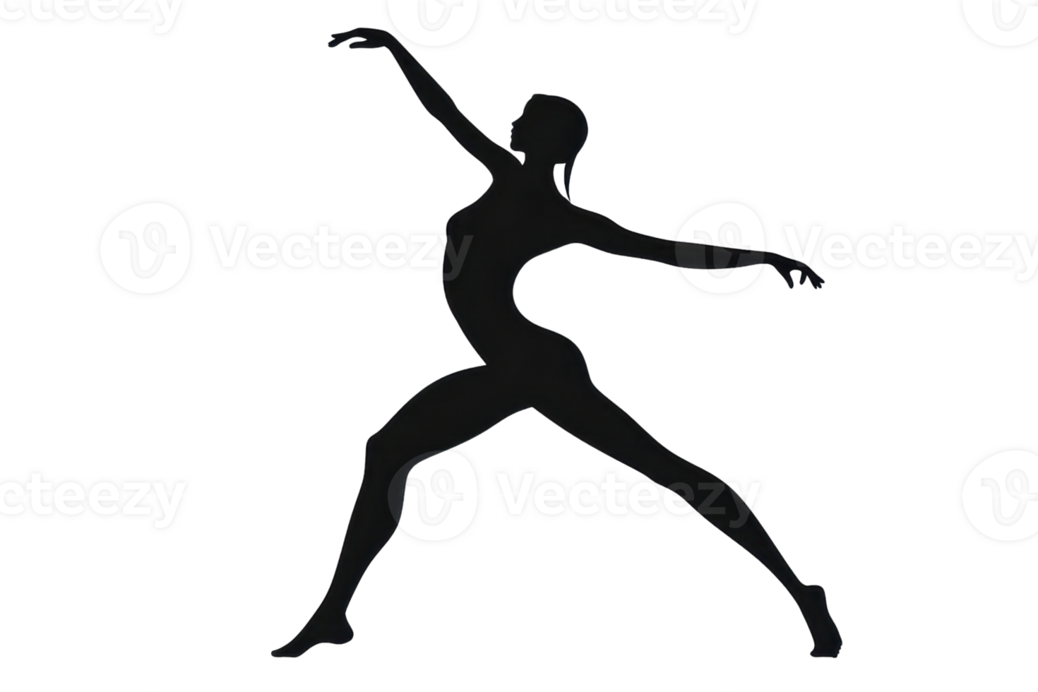 Silhouette of a graceful dancer in a striking pose, showcasing elegance and balance against a plain background. png