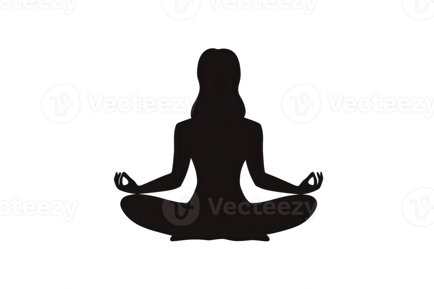 Silhouette of a person in a meditative yoga pose, symbolizing tranquility and mindfulness against a transparent background. png