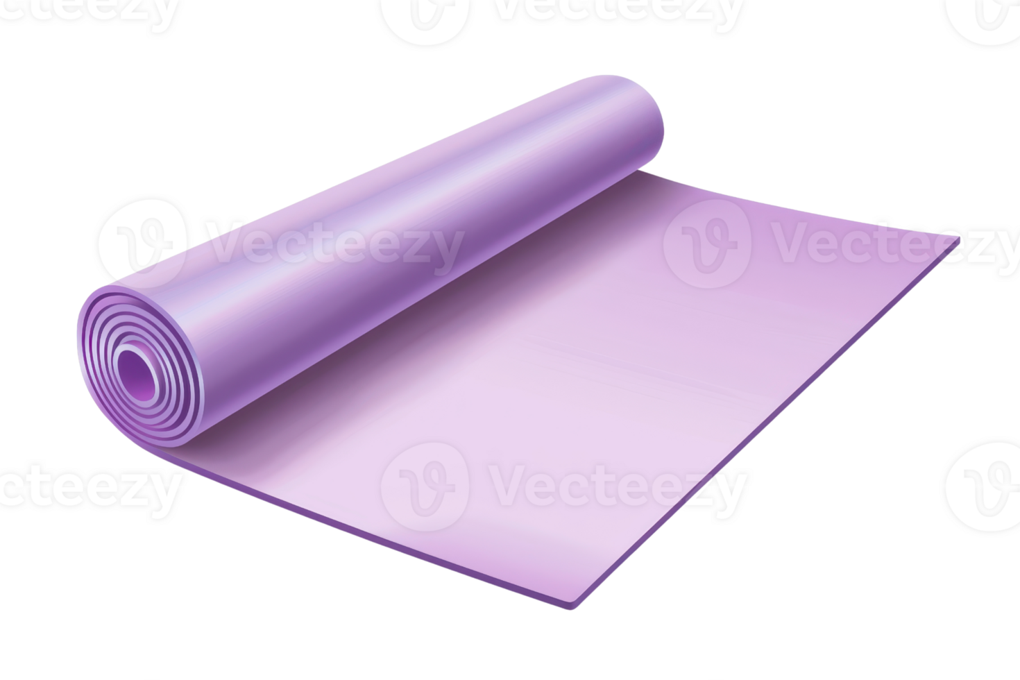 Purple yoga mat rolled out, ready for exercise. Perfect for fitness, stretching, and meditation sessions at home or in the studio. png