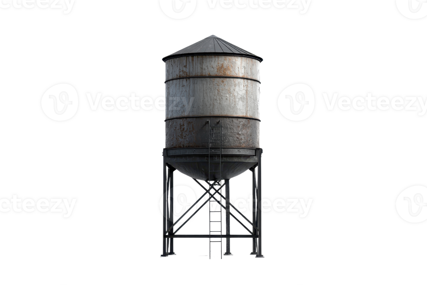 Rustic metal silo isolated on a transparent background, showcasing industrial and agricultural storage design in a vintage style. png