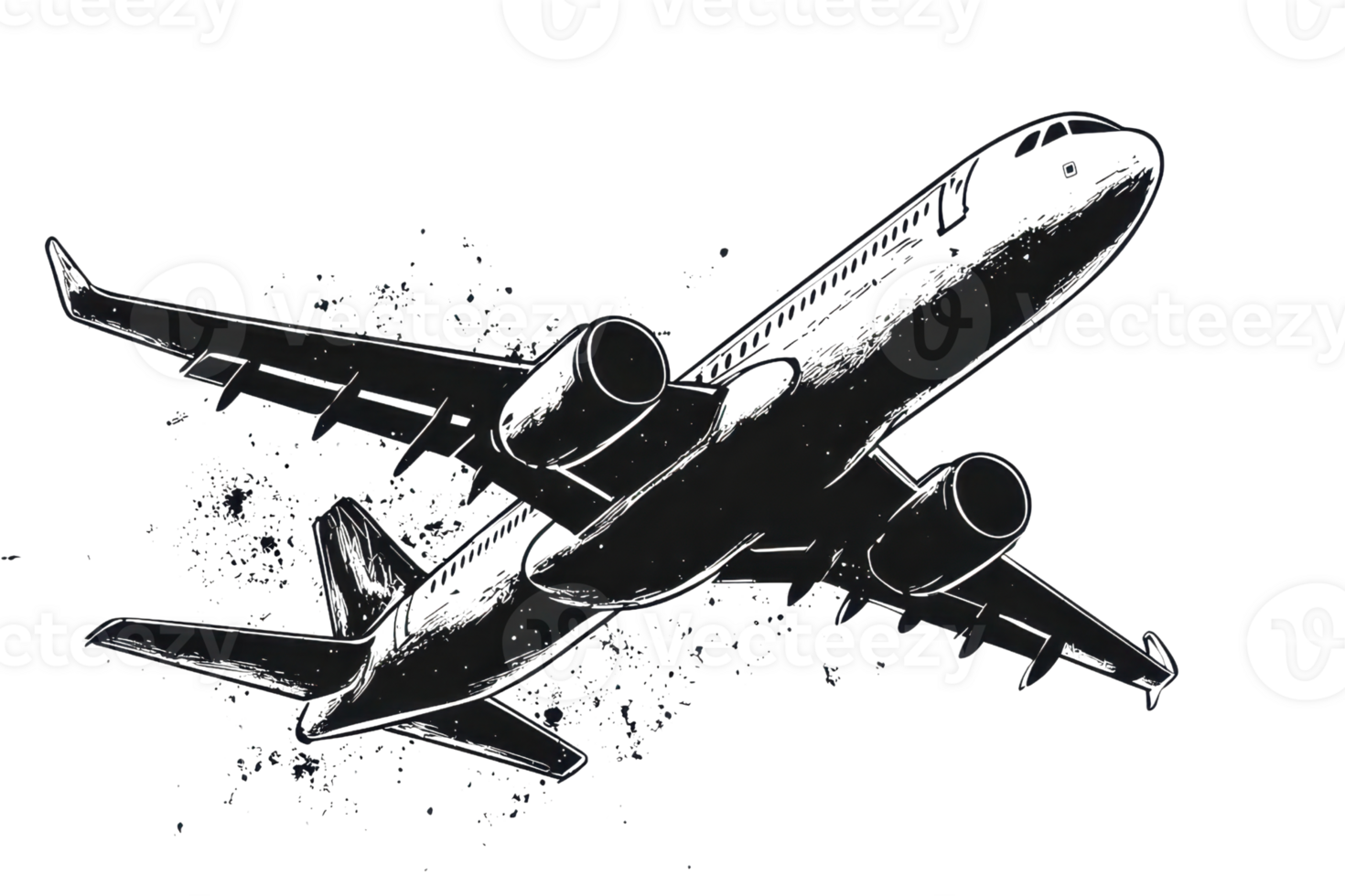 Silhouette of an airplane in flight against a clear sky, highlighting aviation and travel. Perfect for transportation-related content. png