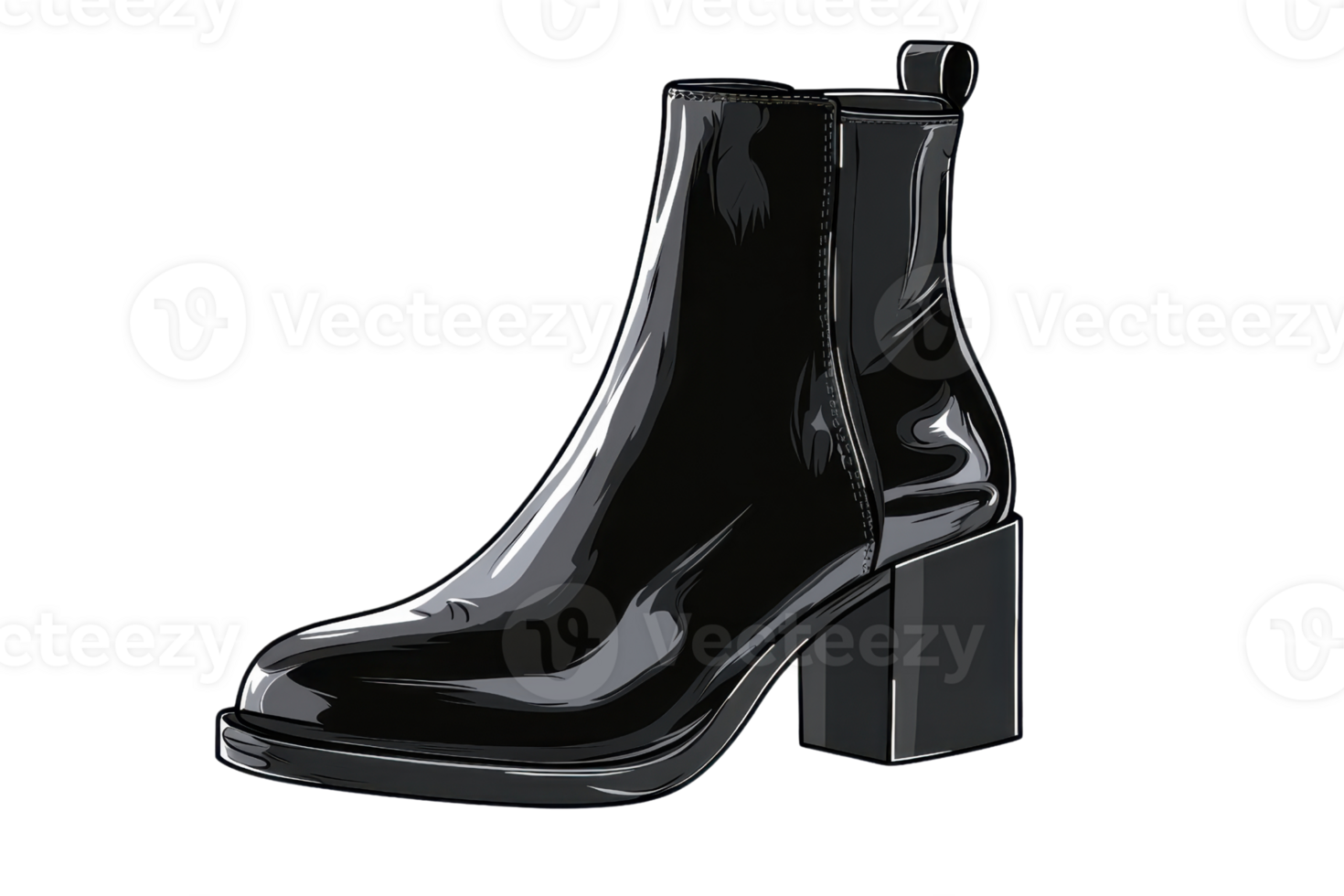 Sleek black ankle boot with block heel, perfect for stylish autumn fashion and versatile wardrobe options. png