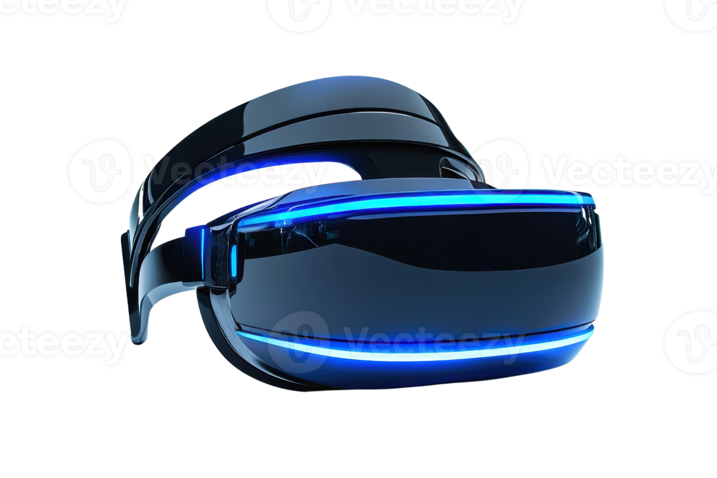 Sleek virtual reality headset with blue accents, showcasing futuristic design and advanced technology for immersive digital experiences. png