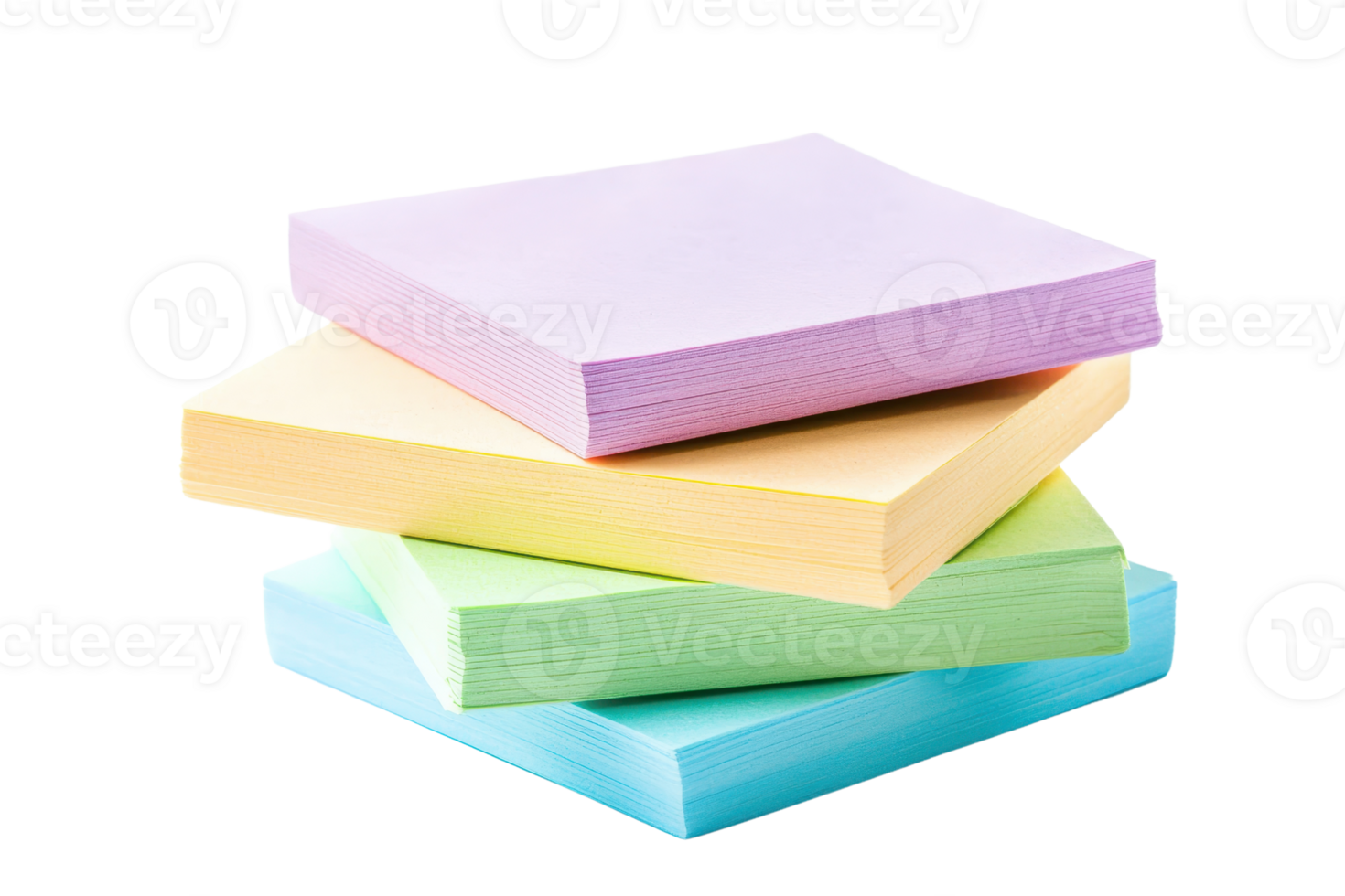 Stack of colorful sticky notes in pastel shades, perfect for organizing tasks, reminders, or creative brainstorming in office or home settings. png