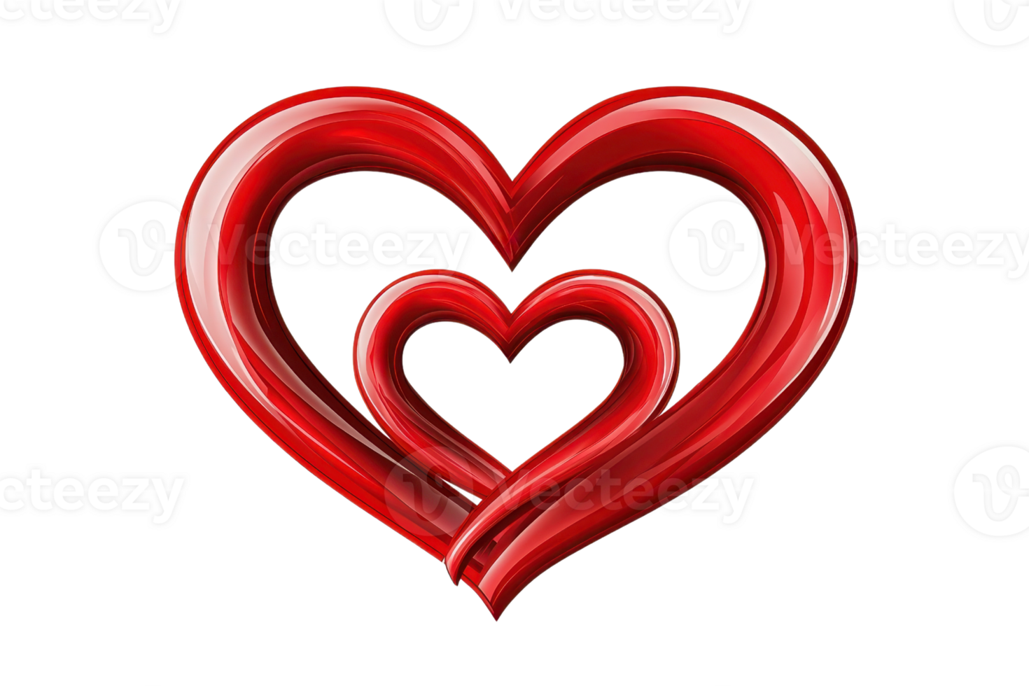 Two intertwined red hearts symbolizing love, passion, and connection against a transparent background. Perfect for romantic and Valentine's themes. png