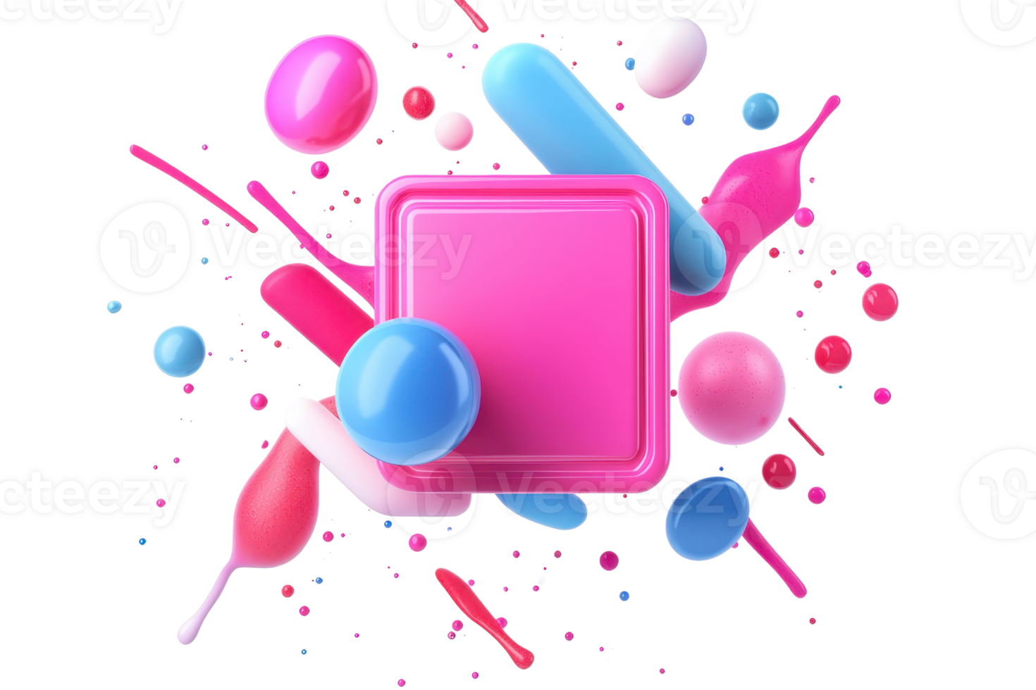 Vibrant abstract composition with colorful shapes and patterns, featuring pink, blue, and white elements on a transparent background. png