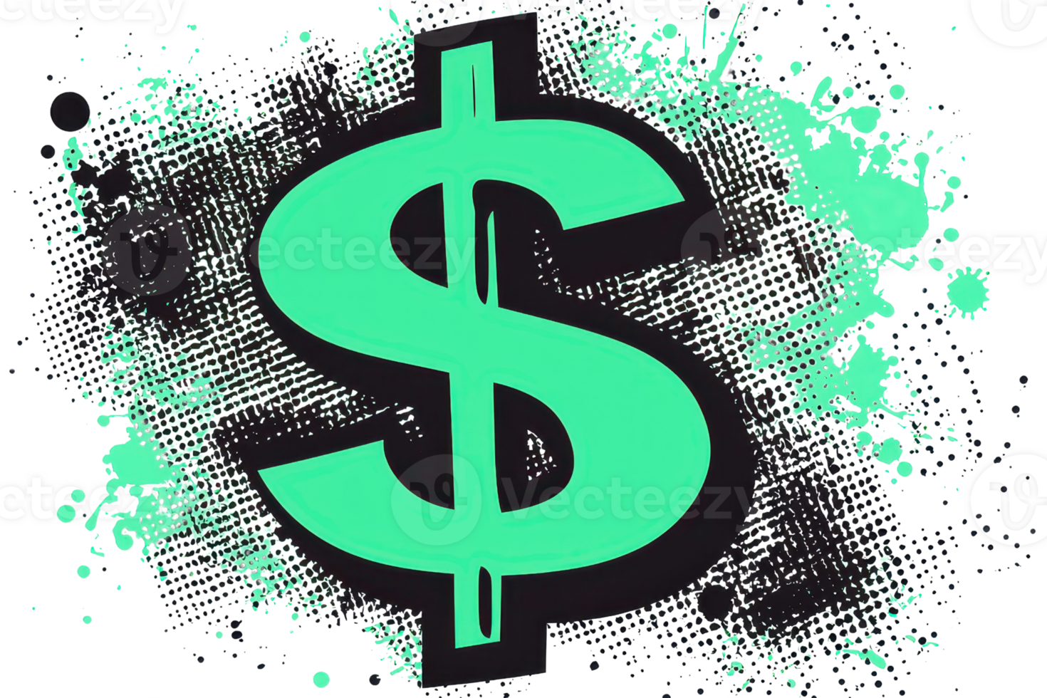 Vibrant green dollar sign on abstract black and green grunge background, symbolizing wealth, finance, and commercial concepts. png