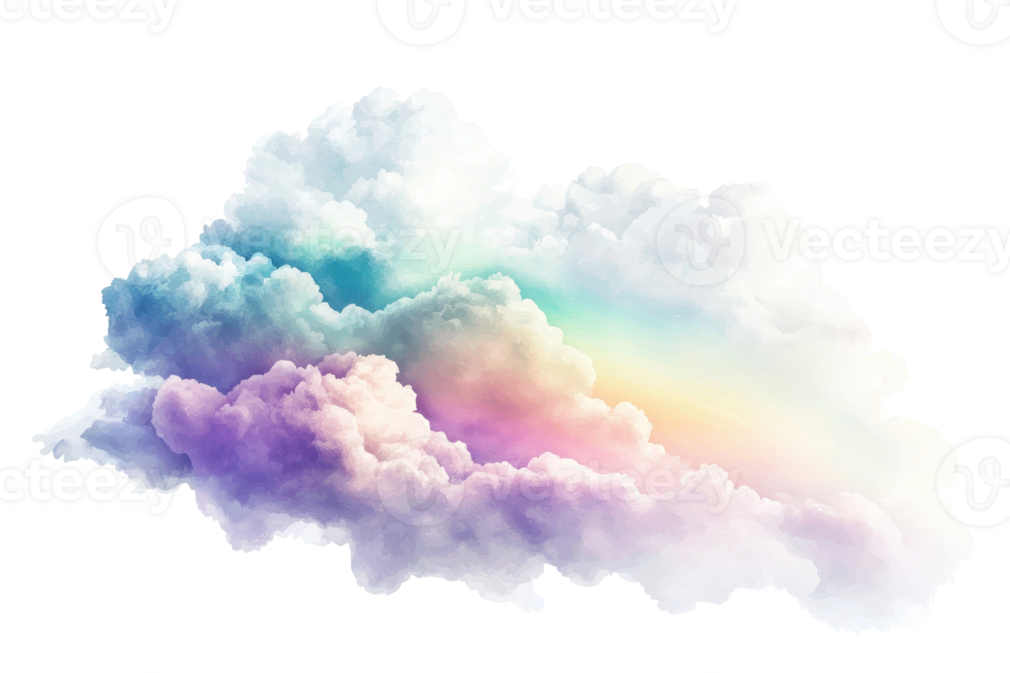 Vibrant cloud with a stunning rainbow blending through, creating a dreamy and colorful sky scene. png
