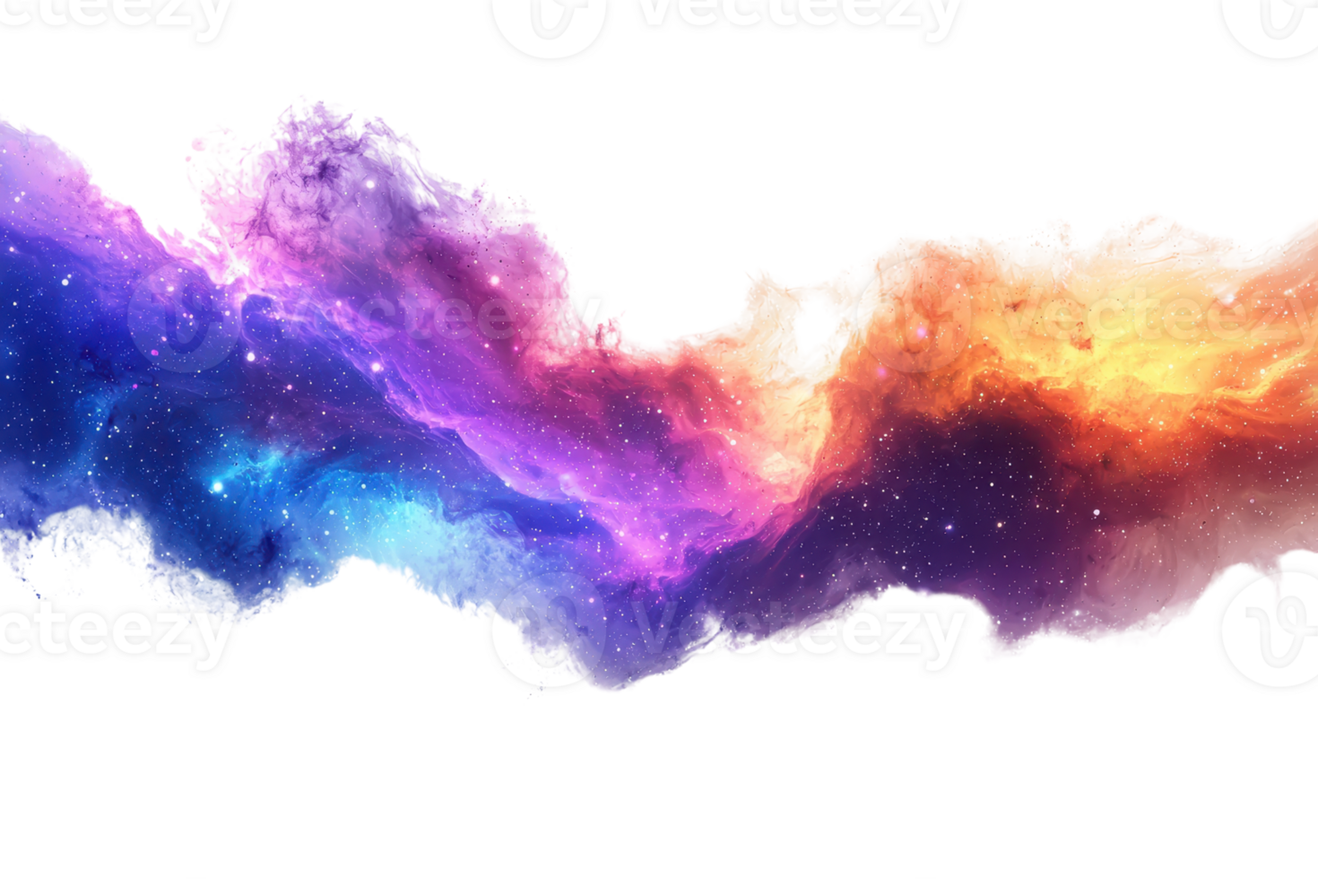 Vibrant cosmic nebula with swirling colors of purple, orange, and blue, depicting the beauty and mystery of the universe. png